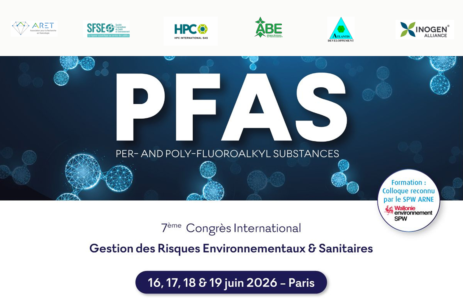 7ème Congrès International sur les PFAS : 16, 17, 18 & 19 juin 2026 – Paris